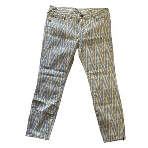 Free People Skinny Jeans,Off-White,tan  Gold,Grey Pattern, zipper ankles,Size 30